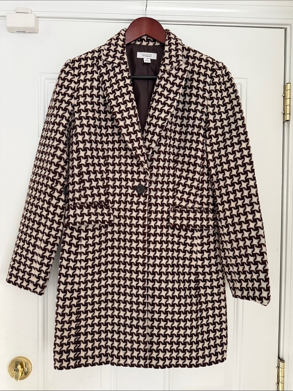 Isabel & Nina Women's Houndstooth Single-Button Coat Blazer Cream & Broun Sz 8